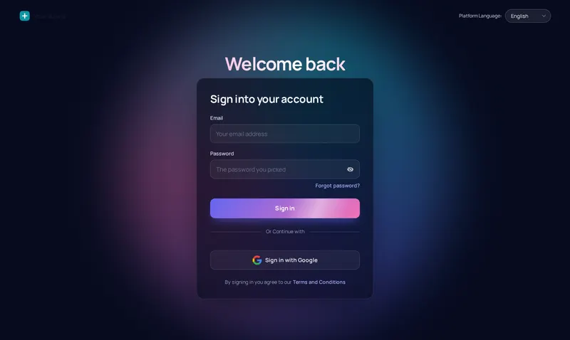 GoHighLevel sign-in page with the Prism ring login design: a slowly turning colour ring behind a dark card