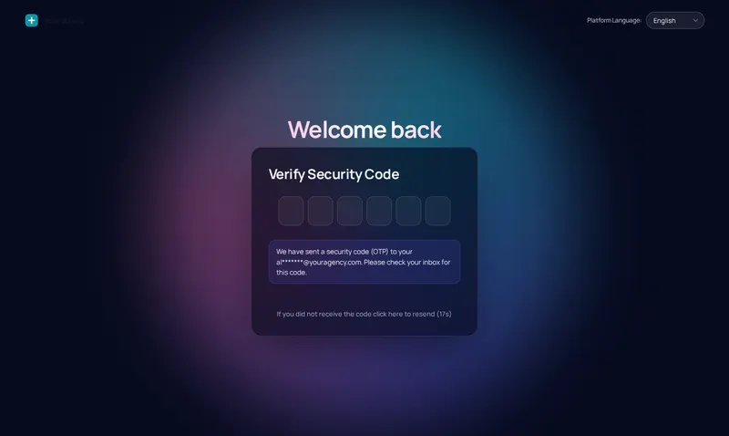 The Prism ring login design on the GoHighLevel two-factor code screen