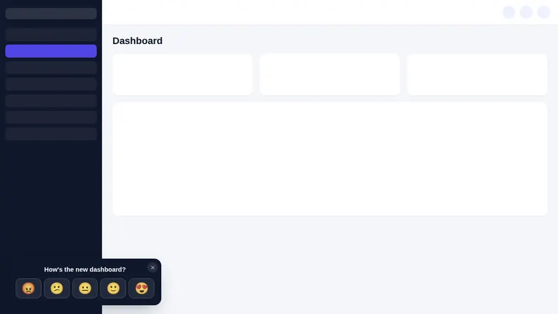 Dark emoji rating notification asking how the experience was, with five emoji buttons